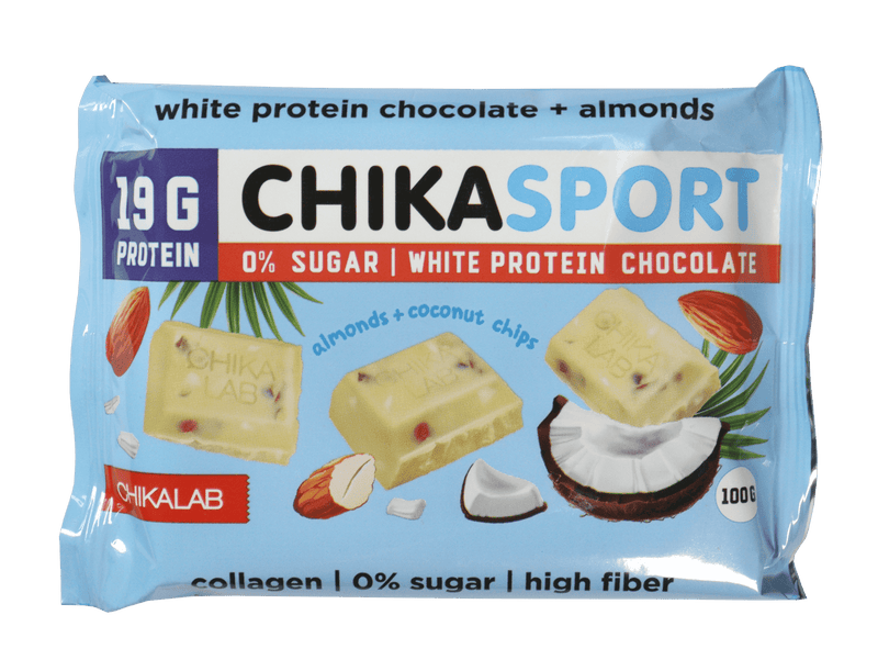 CHIKALAB Chika Sport White Protein Chocolate with almonds and coconut chips