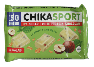 CHIKALAB Chika Sport White Protein Chocolate with hazelnuts and corn flakes