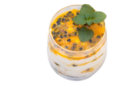 Homemade panna cotta with passion fruit