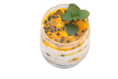 Homemade panna cotta with passion fruit