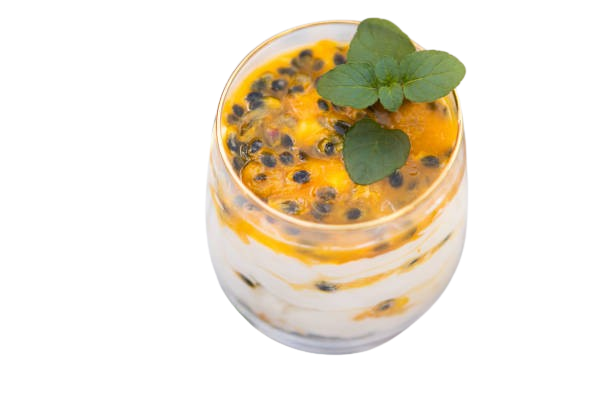 Homemade panna cotta with passion fruit