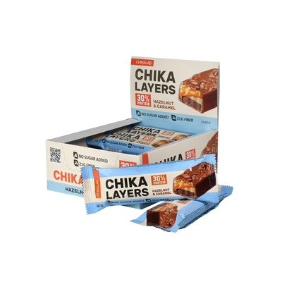CHIKALAB Chocolate covered protein bar with filling Hazelnut With Caramel 60g x 12