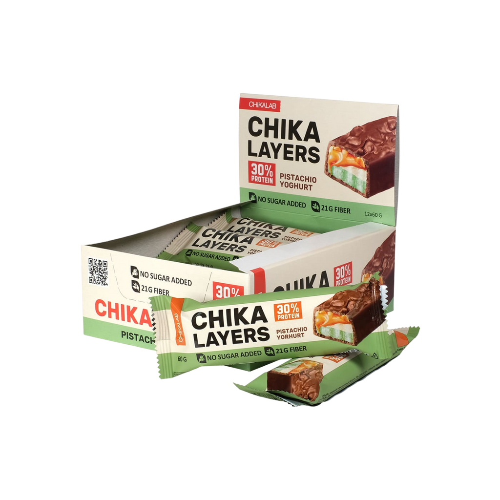 CHIKALAB Chocolate covered protein bar with filling Pistachio Yoghurt 60g x12