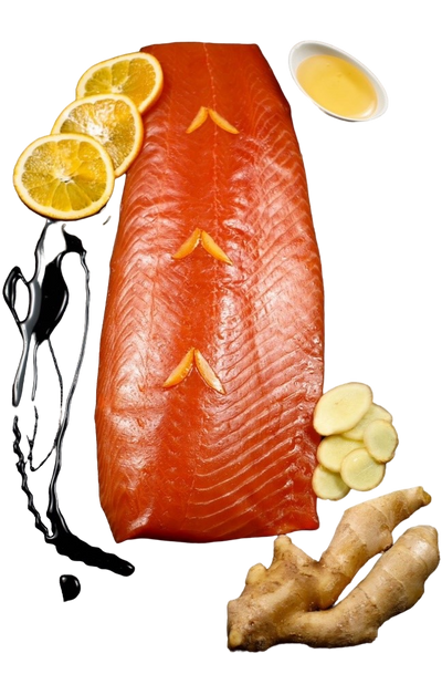 Cold Smoked King salmon with Orange,Honey and Ginger